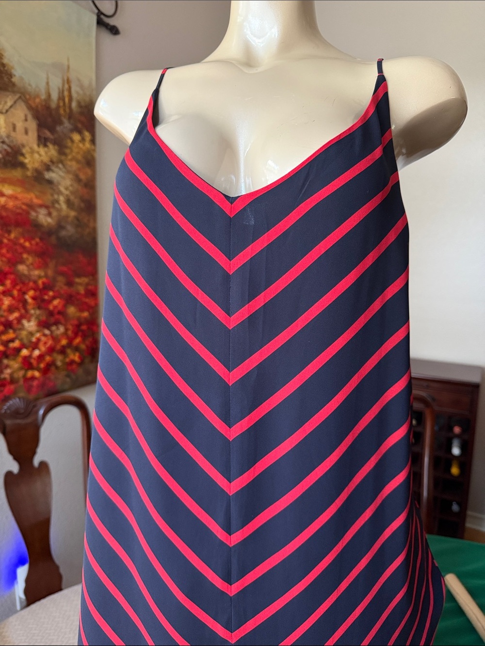 LOFT Navy and Pink Striped V-Neck Cami Tank